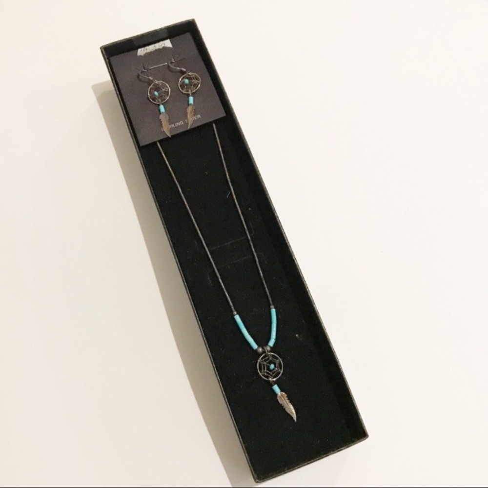 Southwestern 925 Turquoise Necklace Earring Set Gift Quality